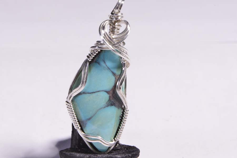 Sterling Silver Wire Wrapped Turquoise Pendant, December Birthstone