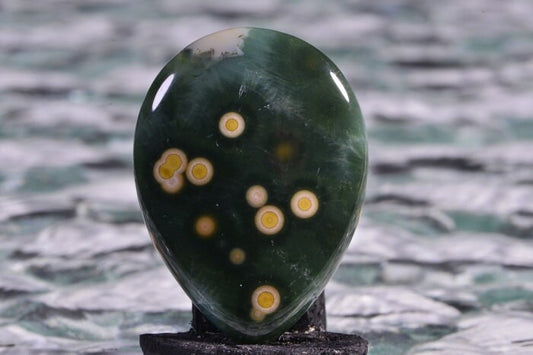 Ocean Jasper Teardrop Cabochon: Red, Green, Yellow (30x22x4.8mm)