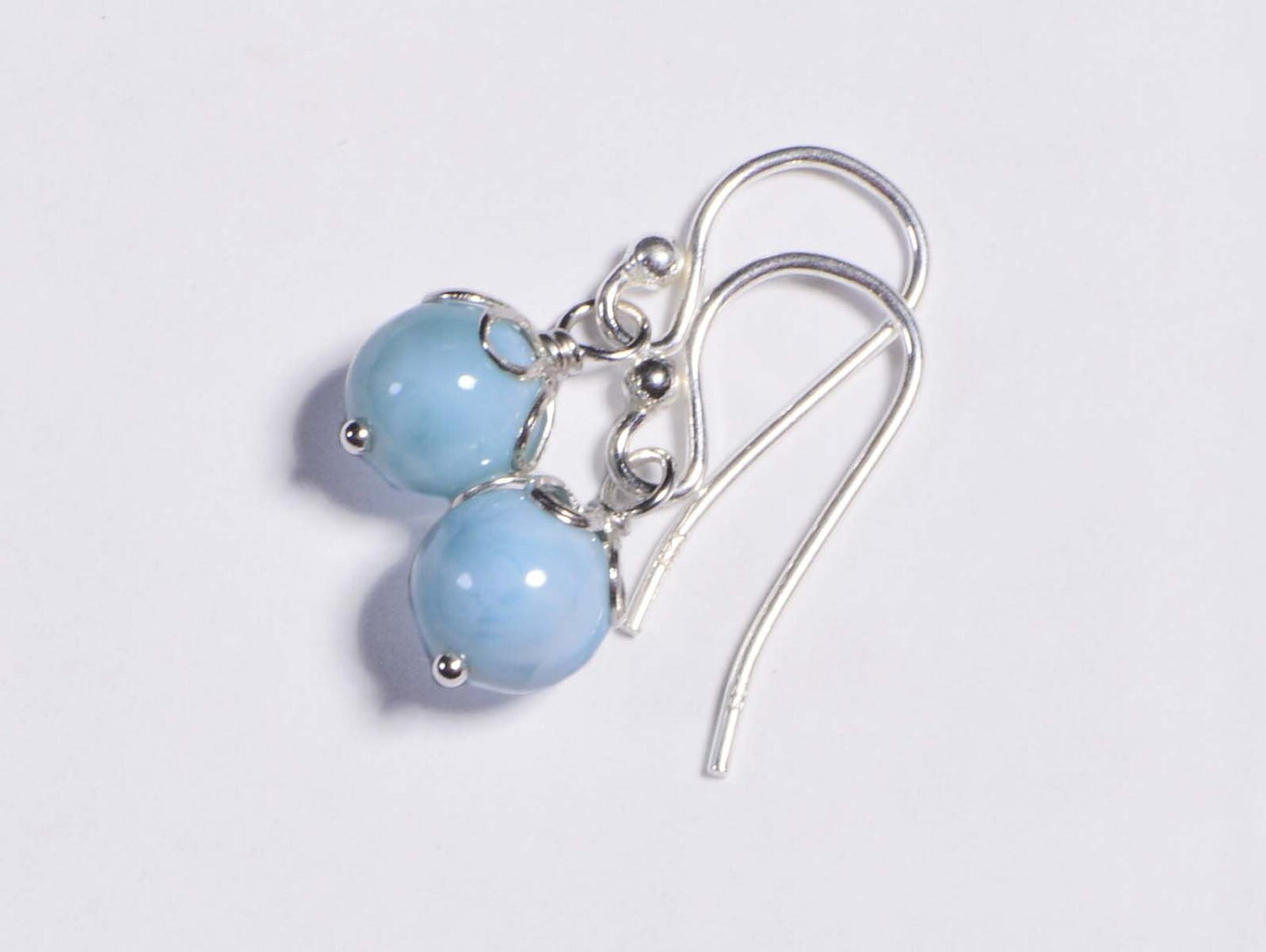 Handmade Larimar Earrings: Sterling Silver Wire Wrapped Aqua Blue Stone