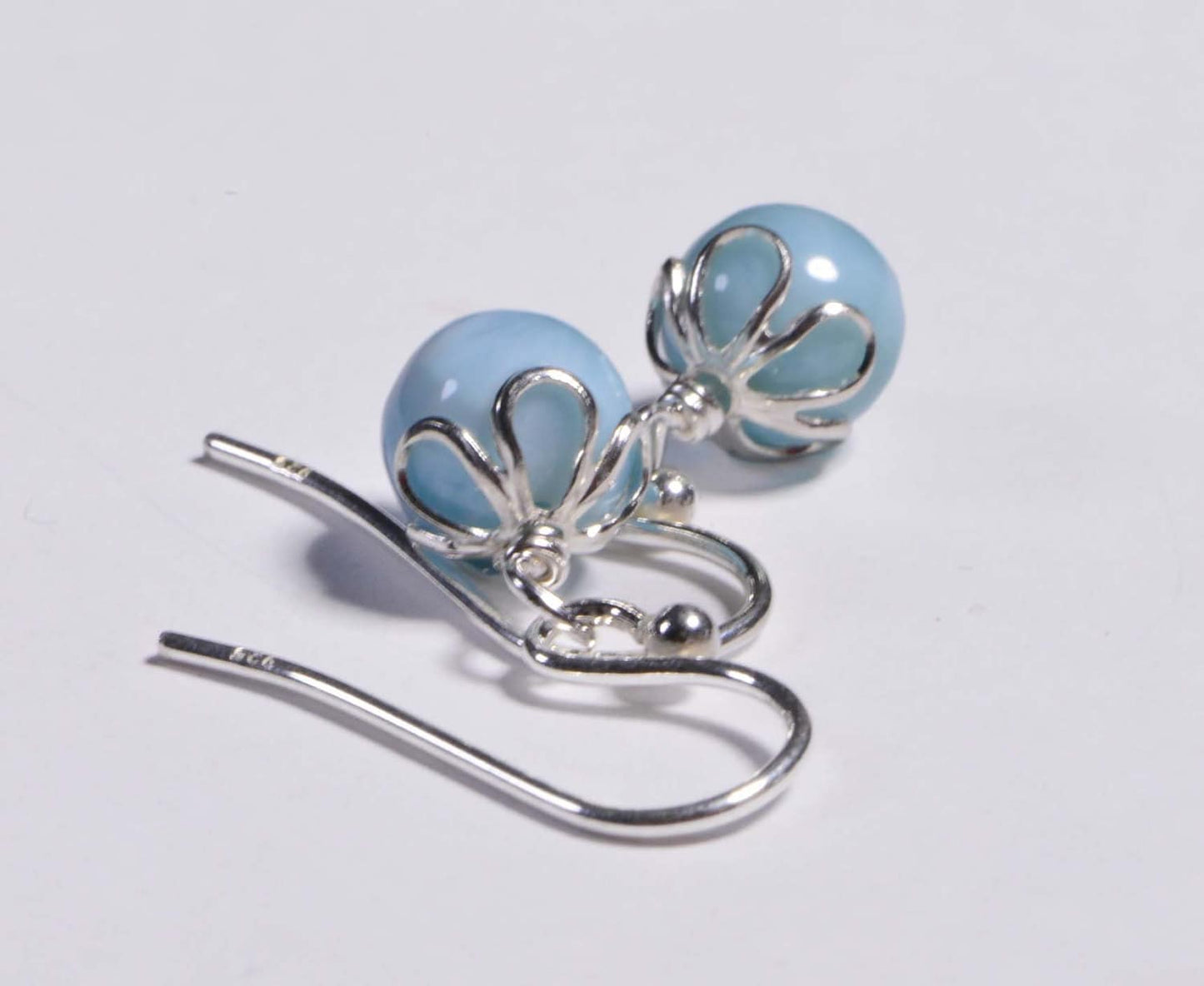 Handmade Larimar Earrings: Sterling Silver Wire Wrapped Aqua Blue Stone
