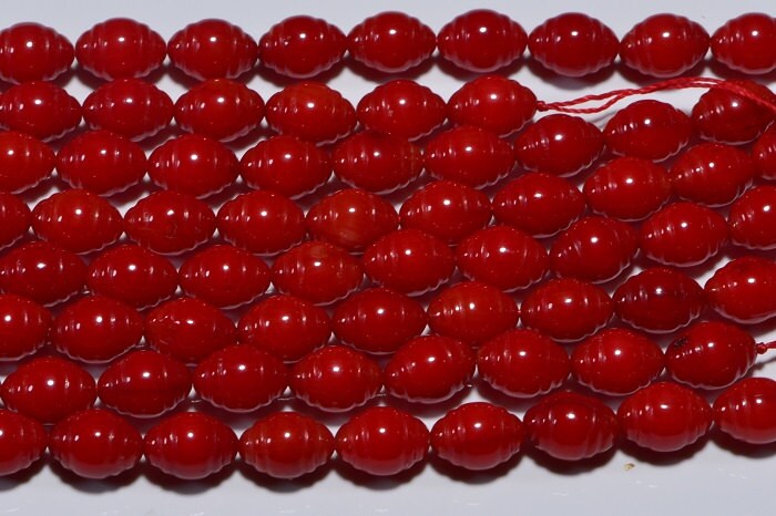 Coral Red Oval Beads: Carved Gemstone Jewelry Supplies (8.5x6mm)