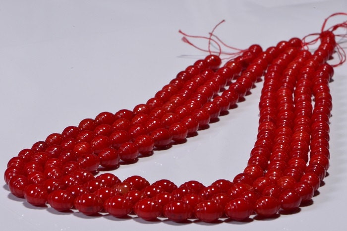 Coral Red Oval Beads: Carved Gemstone Jewelry Supplies (8.5x6mm)