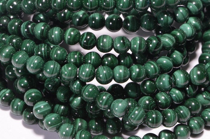 4mm Natural Malachite Round Beads: 16" Strand