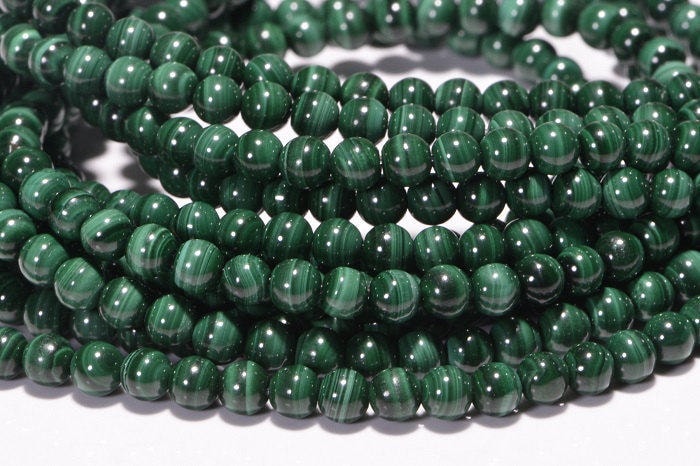 4mm Natural Malachite Round Beads: 16" Strand