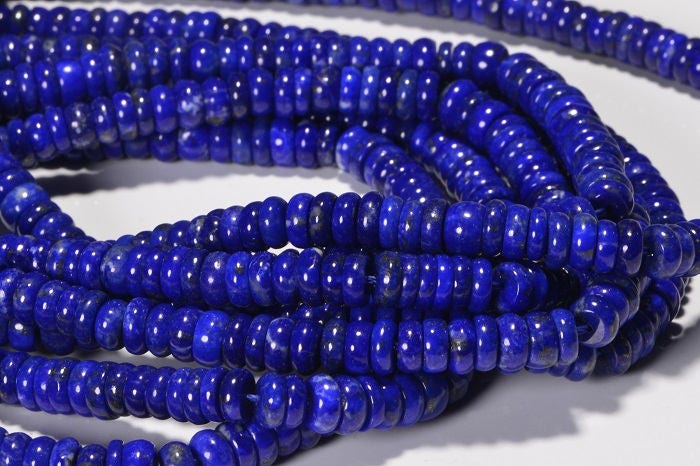 Lapis Lazuli Rondelle Beads: Royal Blue Gemstone, 15 Inch Strand