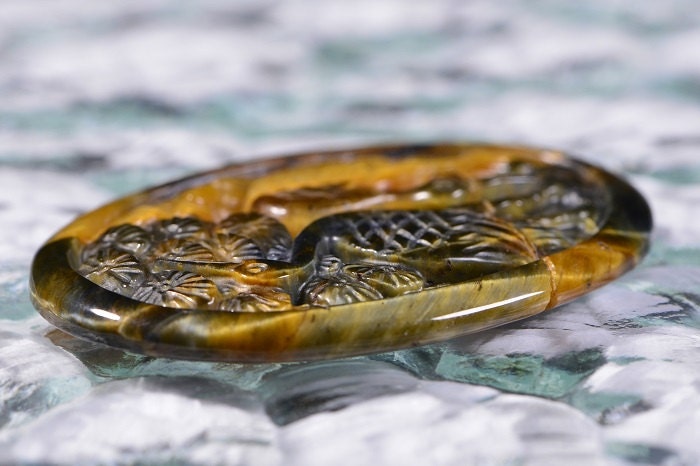 Carved Tiger Eye Gemstone Cabochon: Jewelry Supplies (54.4x35.8x4.8mm)