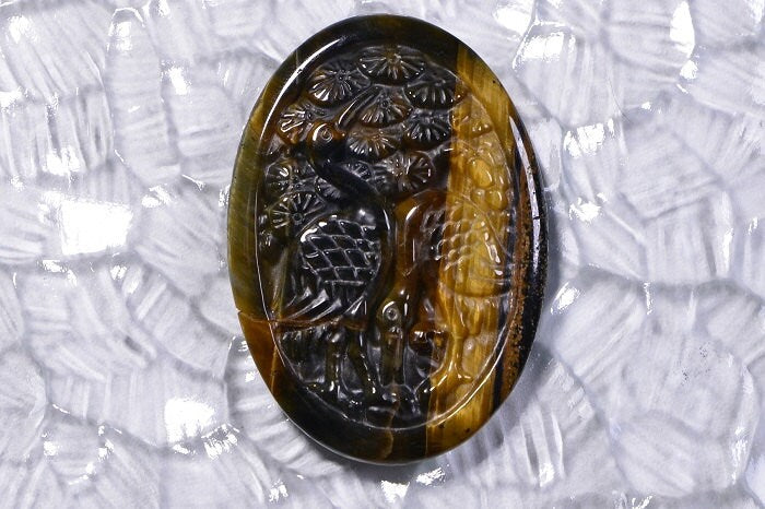 Carved Tiger Eye Gemstone Cabochon: Jewelry Supplies (54.4x35.8x4.8mm)