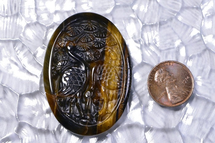 Carved Tiger Eye Gemstone Cabochon: Jewelry Supplies (54.4x35.8x4.8mm)