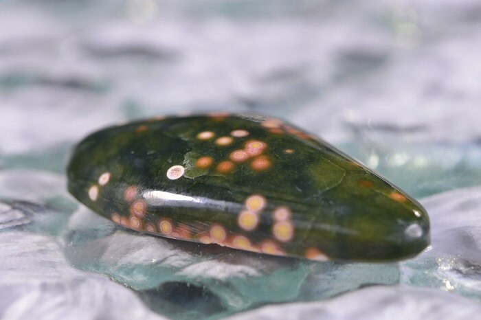 Ocean Jasper Cabochon: Green Teardrop Gemstone for Jewelry (33.8x19x6mm)
