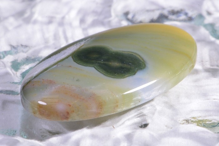 Ocean Jasper Cabochon: Yellow, Green, and Red Gemstone (35x20x5.5mm)