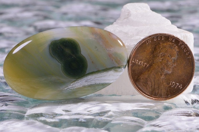 Ocean Jasper Cabochon: Yellow, Green, and Red Gemstone (35x20x5.5mm)