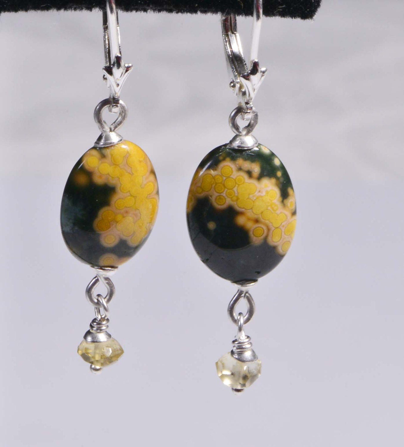 Handmade Sterling Silver Ocean Jasper Dangle Earrings with Citrine