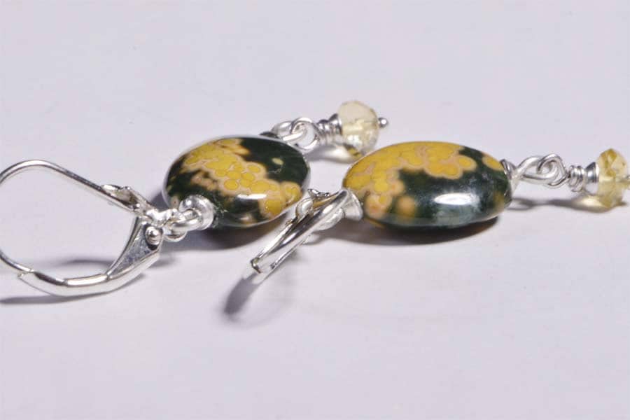 Handmade Sterling Silver Ocean Jasper Dangle Earrings with Citrine