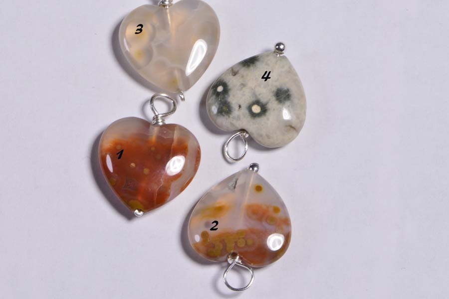 Ocean Jasper Wire Wrapped Beads Carved Hearts Gemstone Dangle Beads