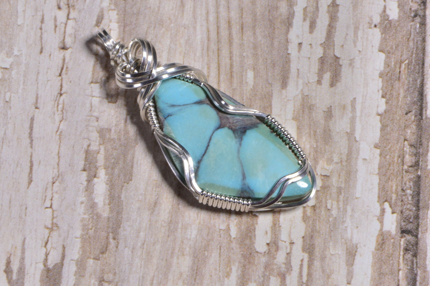 Sterling Silver Wire Wrapped Turquoise Pendant, December Birthstone