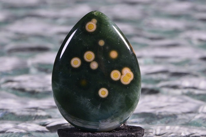 Ocean Jasper Teardrop Cabochon: Red, Green, Yellow (30x22x4.8mm)