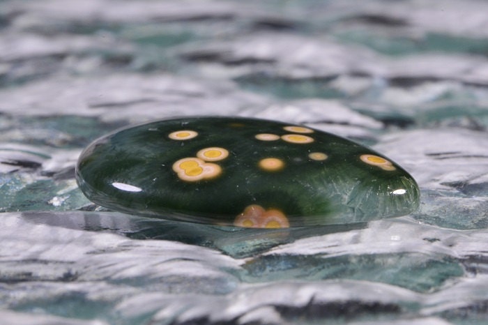 Ocean Jasper Teardrop Cabochon: Red, Green, Yellow (30x22x4.8mm)