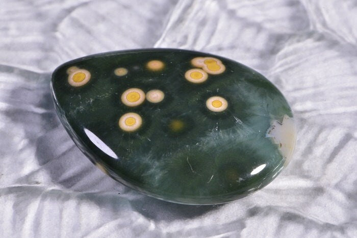 Ocean Jasper Teardrop Cabochon: Red, Green, Yellow (30x22x4.8mm)