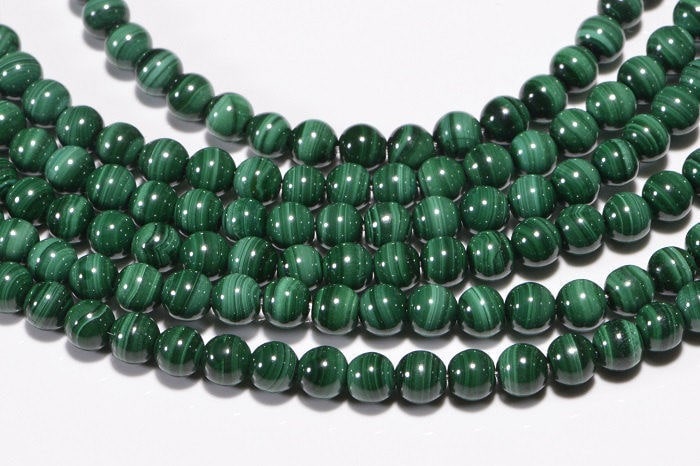 4mm Natural Malachite Round Beads: 16" Strand