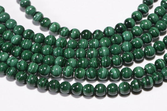 4mm Natural Malachite Round Beads: 16" Strand