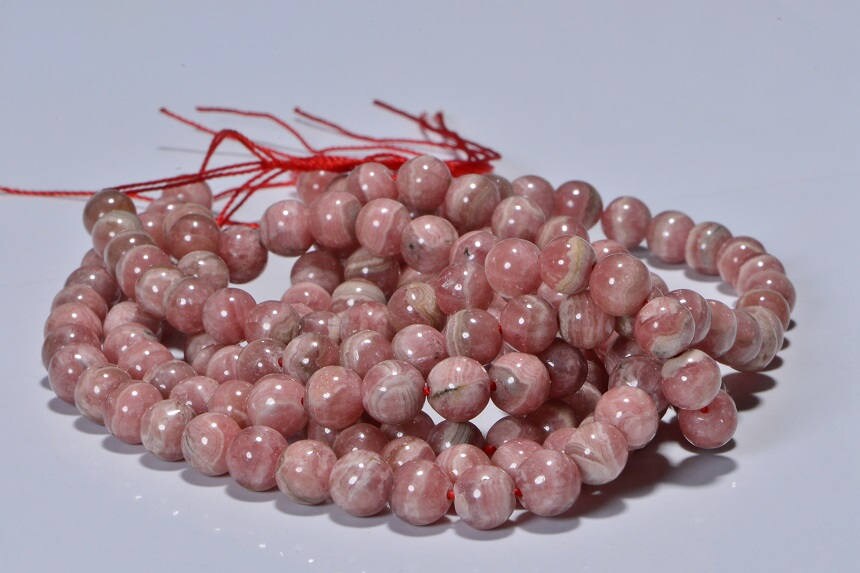 7mm Rhodochrosite Round beads Smooth pink stone Gemstone Beads   4 inch strand