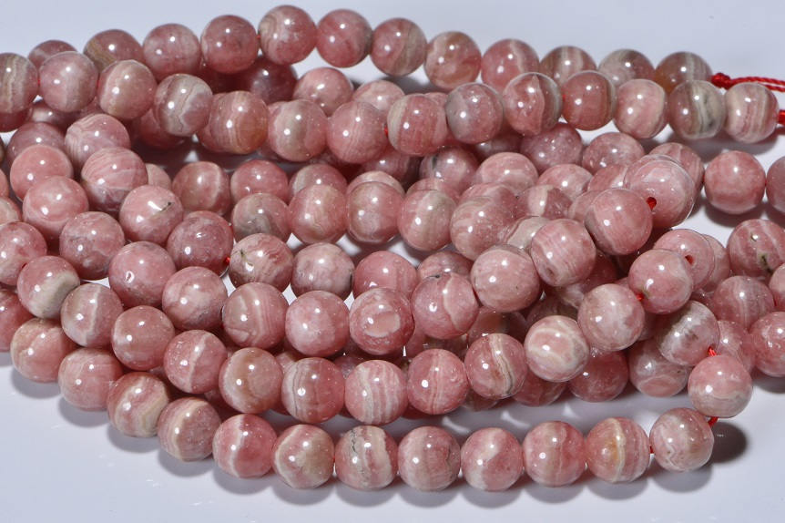 7mm Rhodochrosite Round beads Smooth pink stone Gemstone Beads   4 inch strand