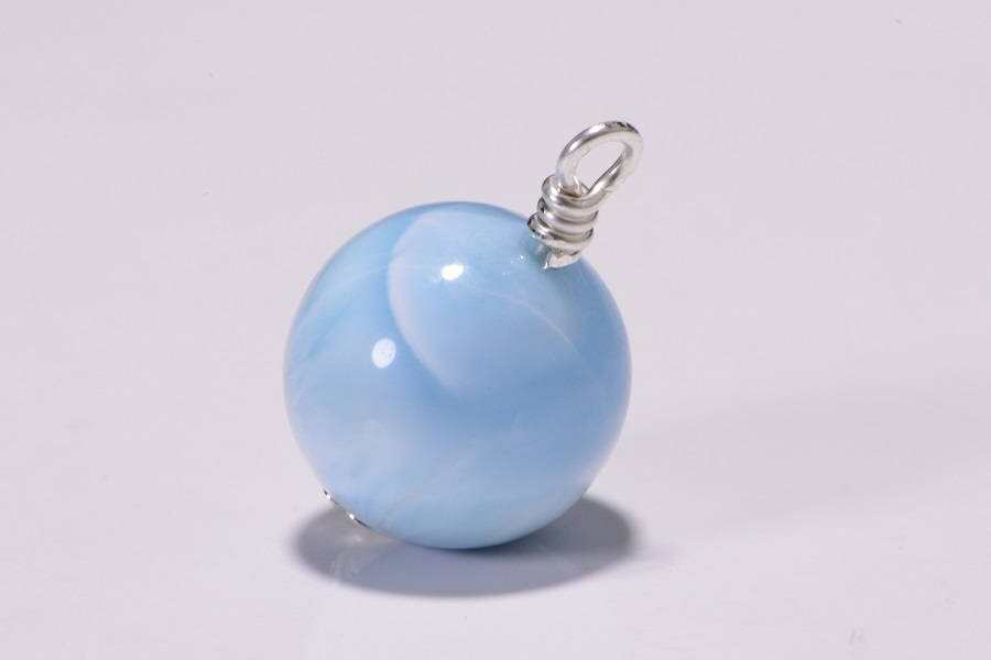 Larimar Pendant, Sterling Silver Wire Wrapped, Turtleback Stone