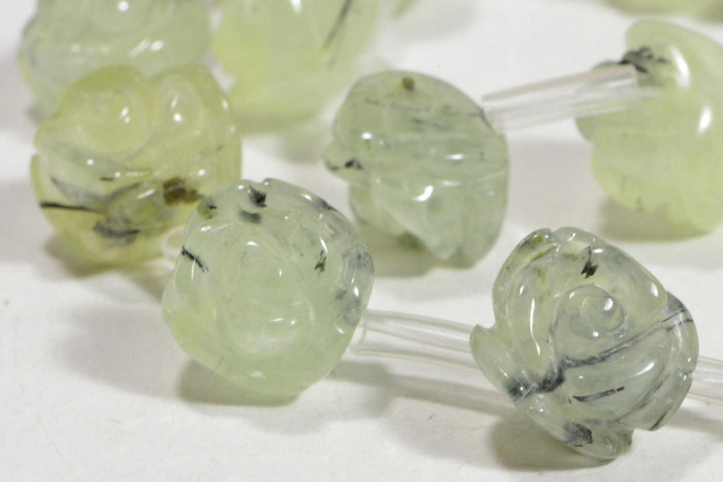 12mm Prehnite Rose Carved Beads: Green Gemstone Jewelry Supplies