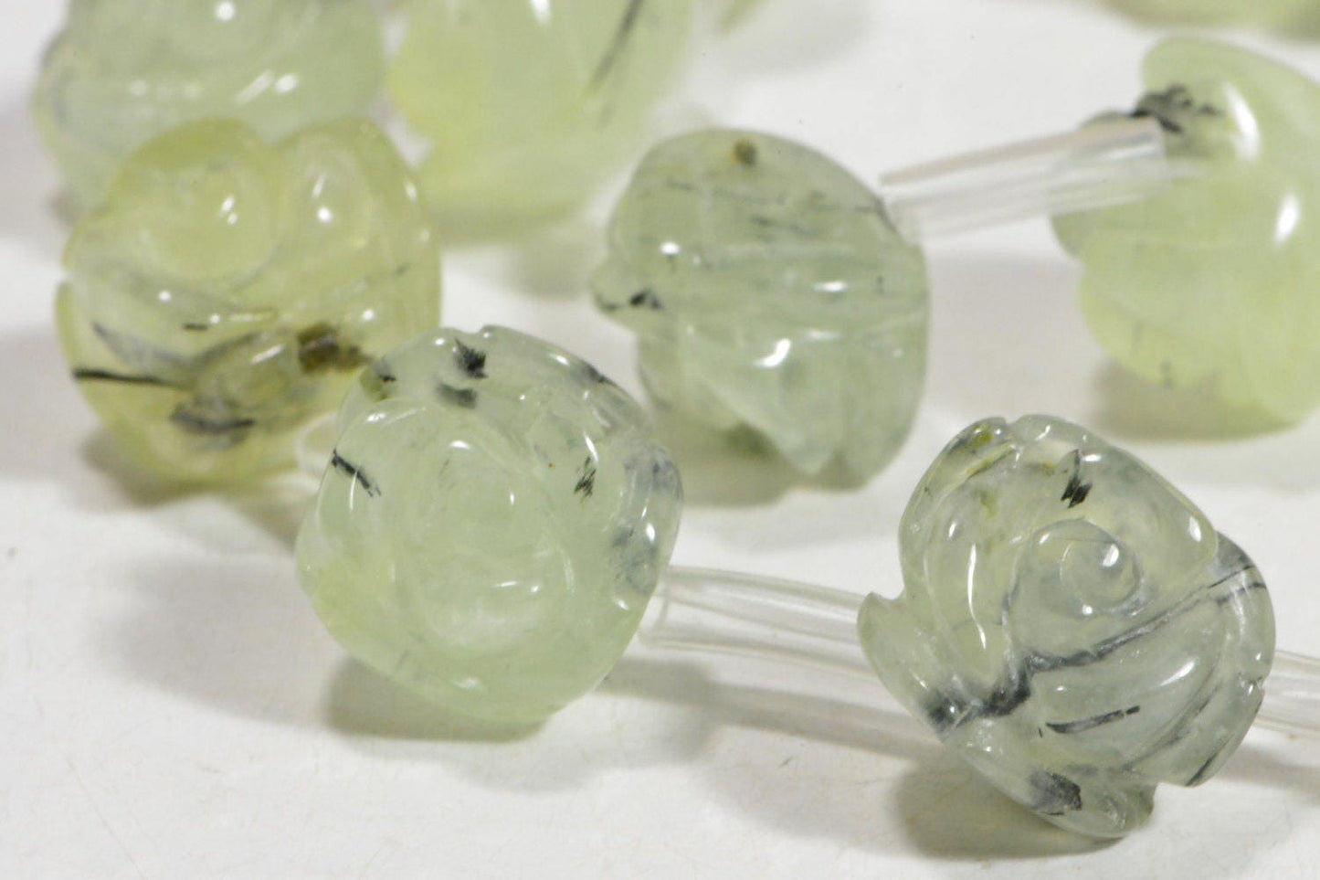 12mm Prehnite Rose Carved Beads: Green Gemstone Jewelry Supplies