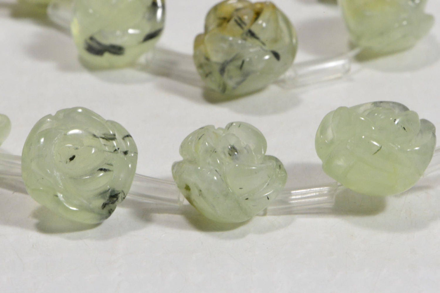 12mm Prehnite Rose Carved Beads: Green Gemstone Jewelry Supplies