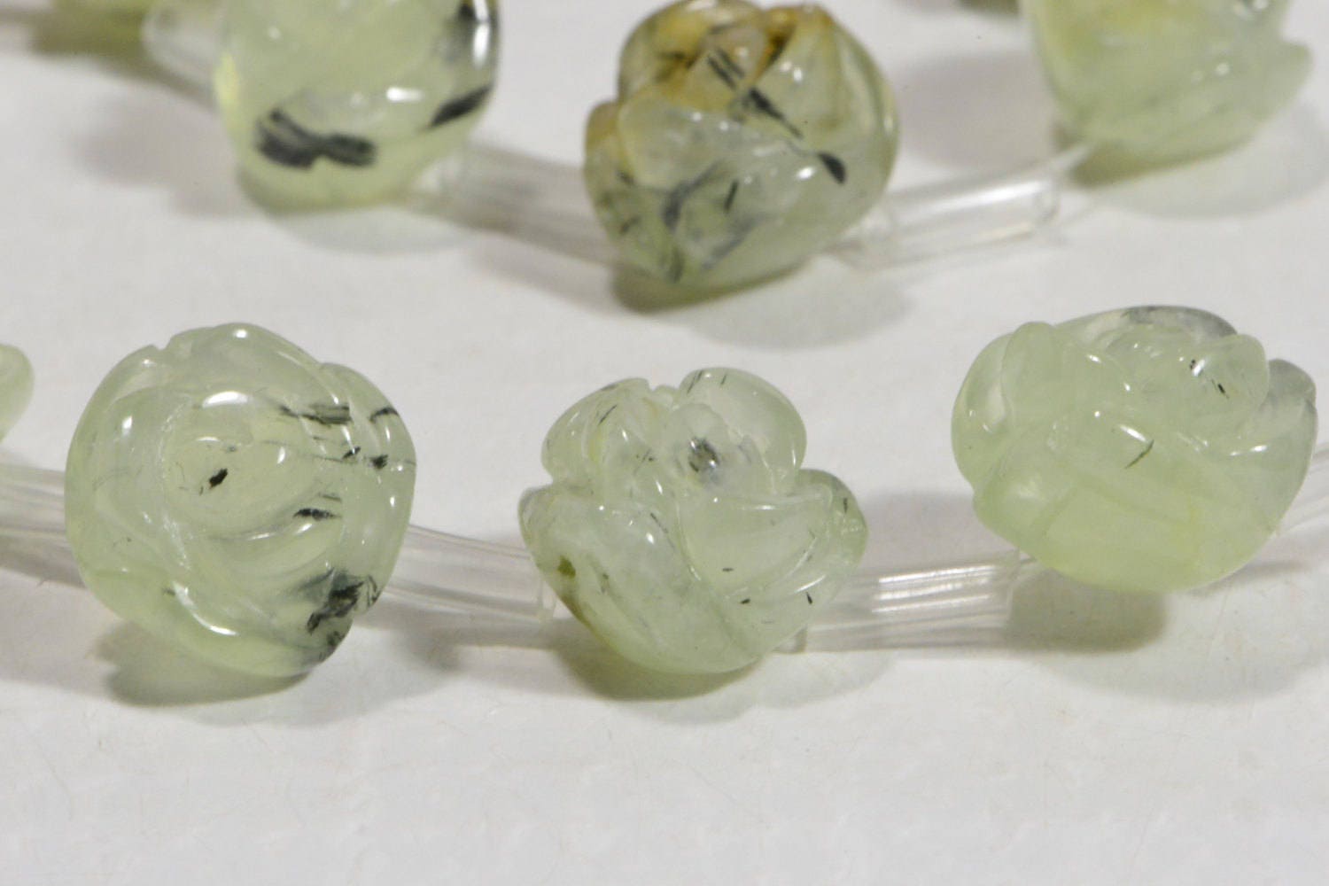 12mm Prehnite Rose Carved Beads: Green Gemstone Jewelry Supplies