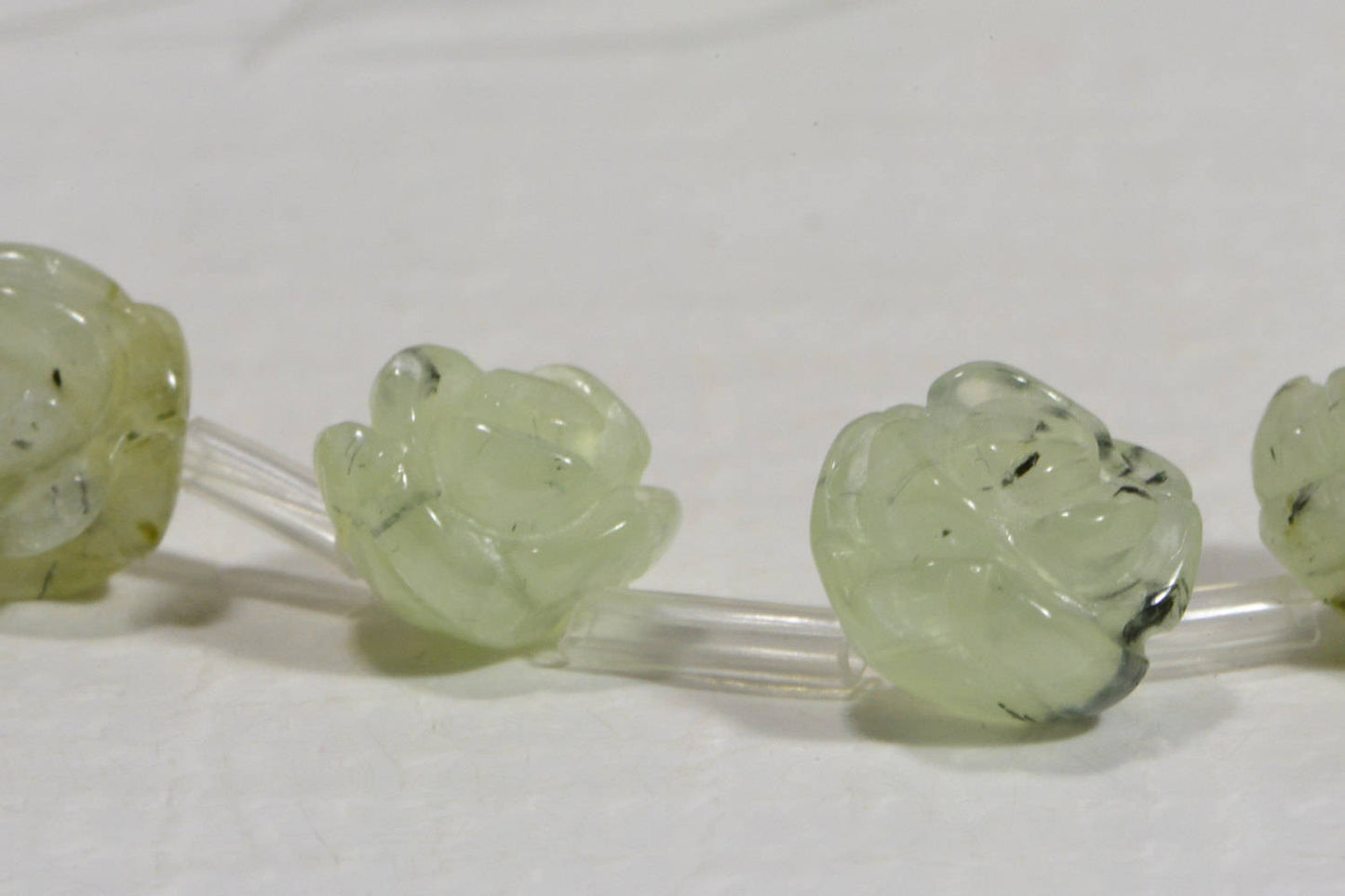 12mm Prehnite Rose Carved Beads: Green Gemstone Jewelry Supplies
