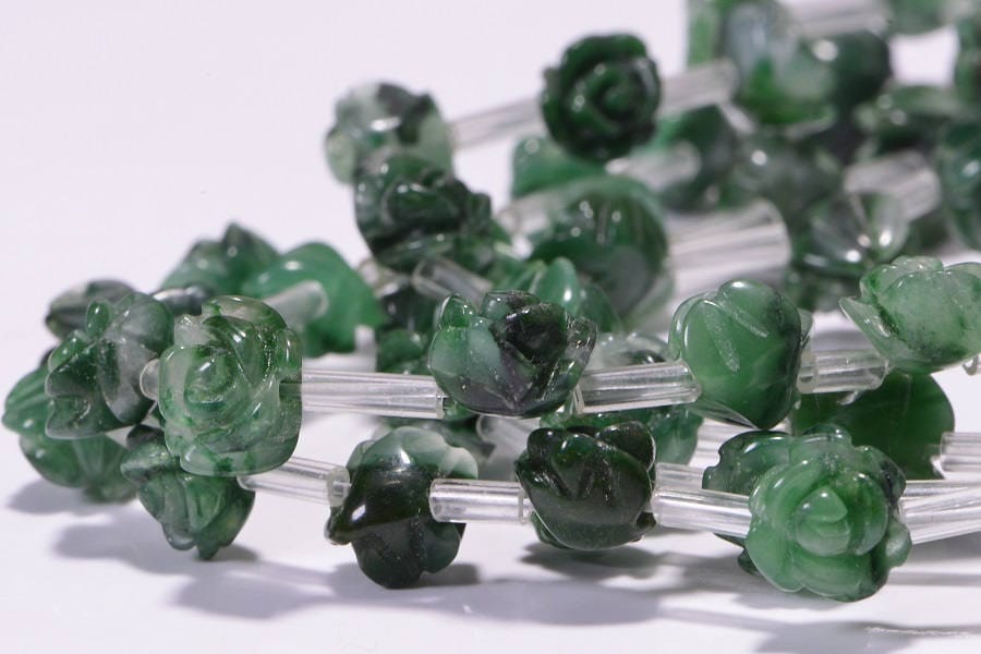 African Jade Rose Carved Beads: 10mm Jewelry Making Supplies