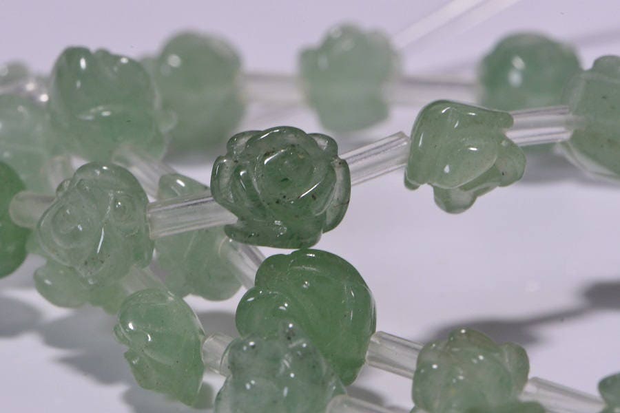 Aventurine Rose Flower Carved Beads: Green Gemstone Jewelry Supplies (8mm, 2 beads)