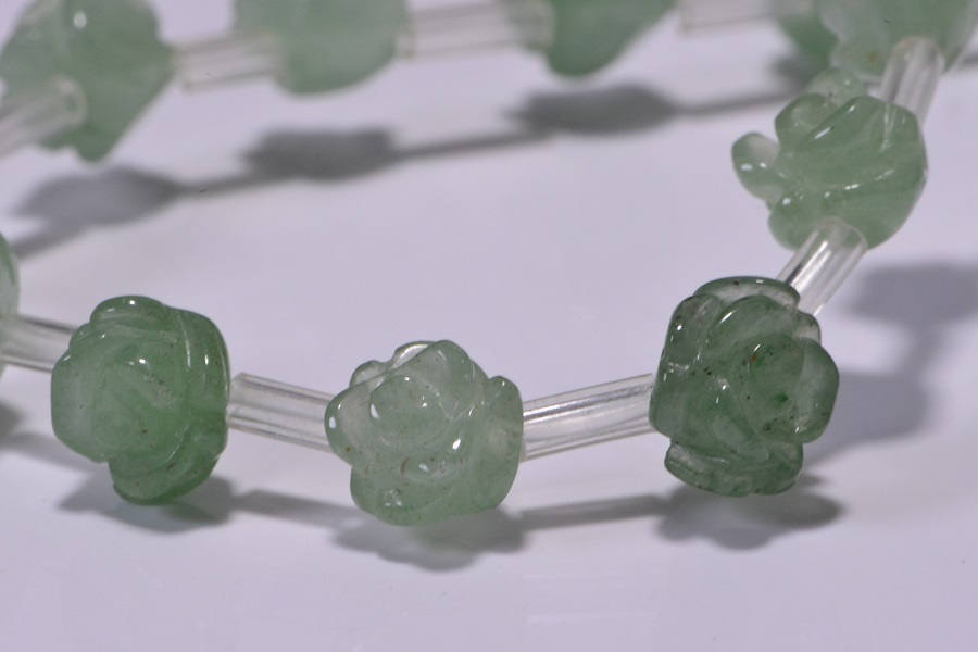 Aventurine Rose Flower Carved Beads: Green Gemstone Jewelry Supplies (8mm, 2 beads)