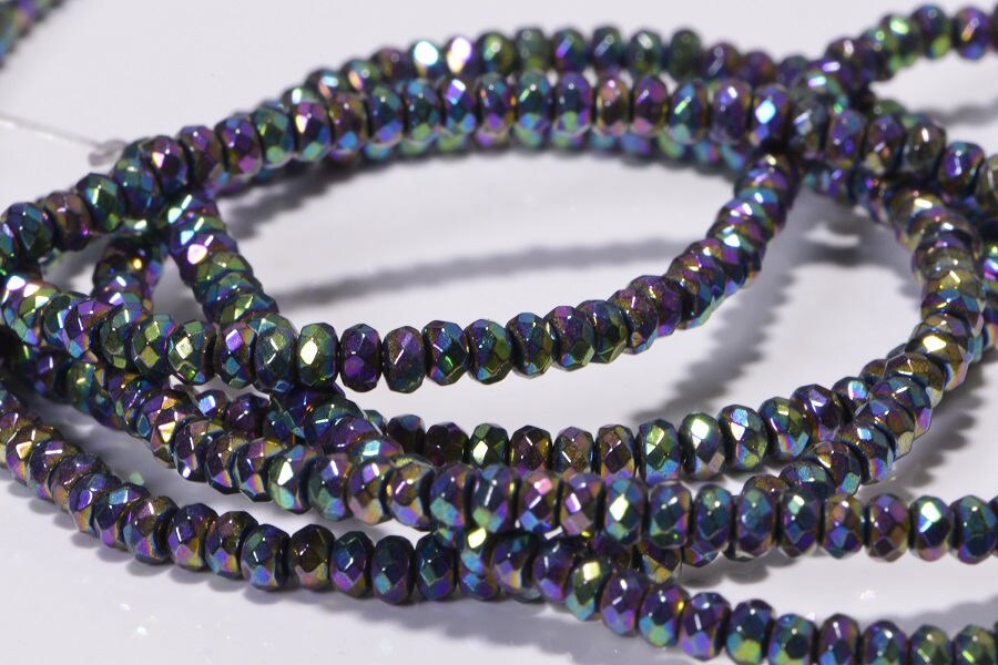 Rainbow Hematite Beads: Faceted Rondelle Gemstone Strand (16 inch)