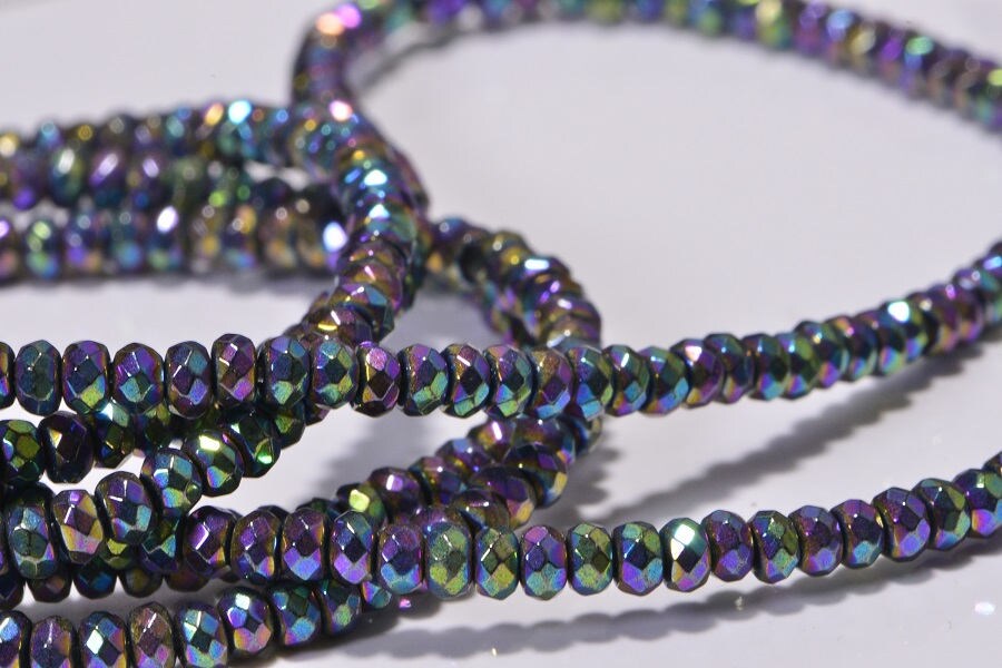 Rainbow Hematite Beads: Faceted Rondelle Gemstone Strand (16 inch)