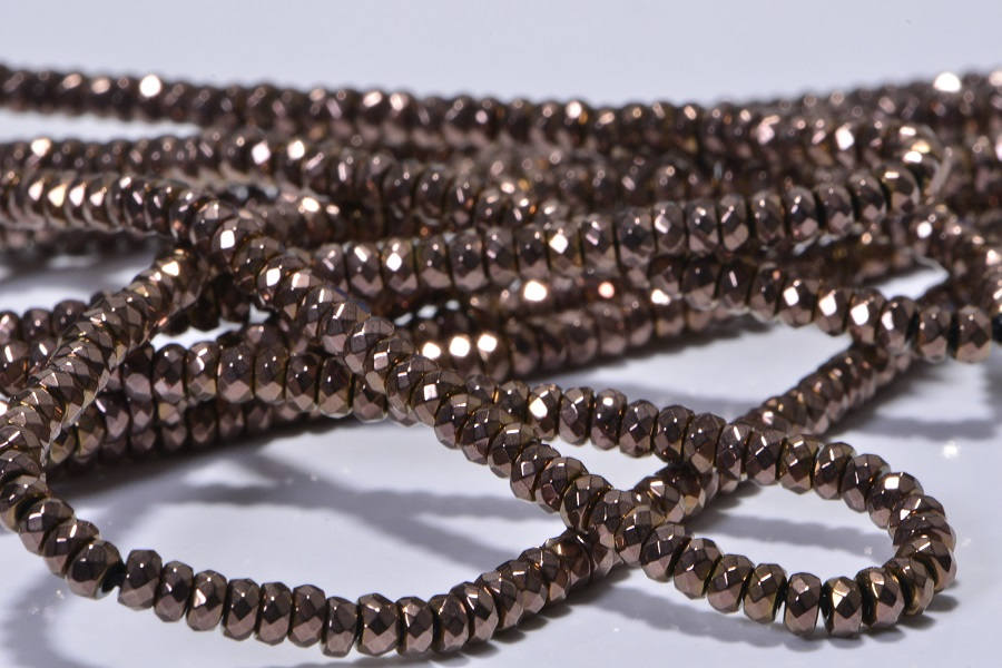 Faceted Hematite Rondelle Beads: Metallic Copper Gemstone Strand