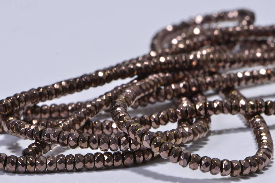 Faceted Hematite Rondelle Beads: Metallic Copper Gemstone Strand