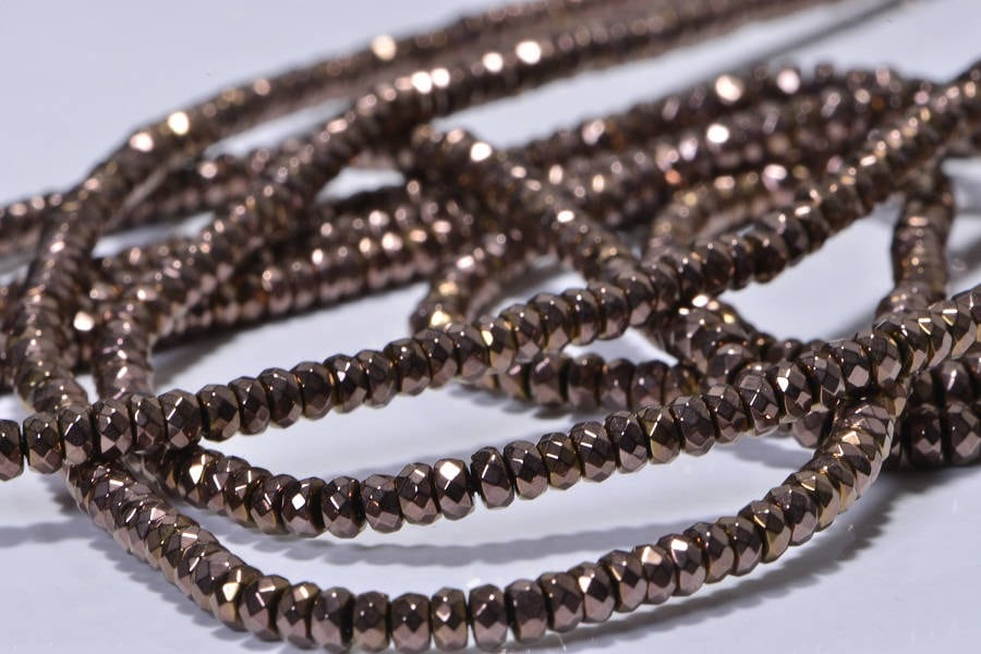 Faceted Hematite Rondelle Beads: Metallic Copper Gemstone Strand
