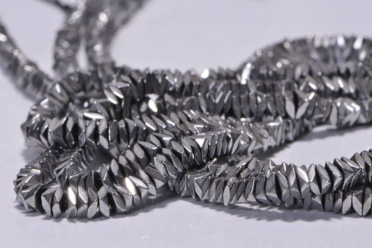 Faceted Hematite Square Beads: Metallic Gemstone Strand