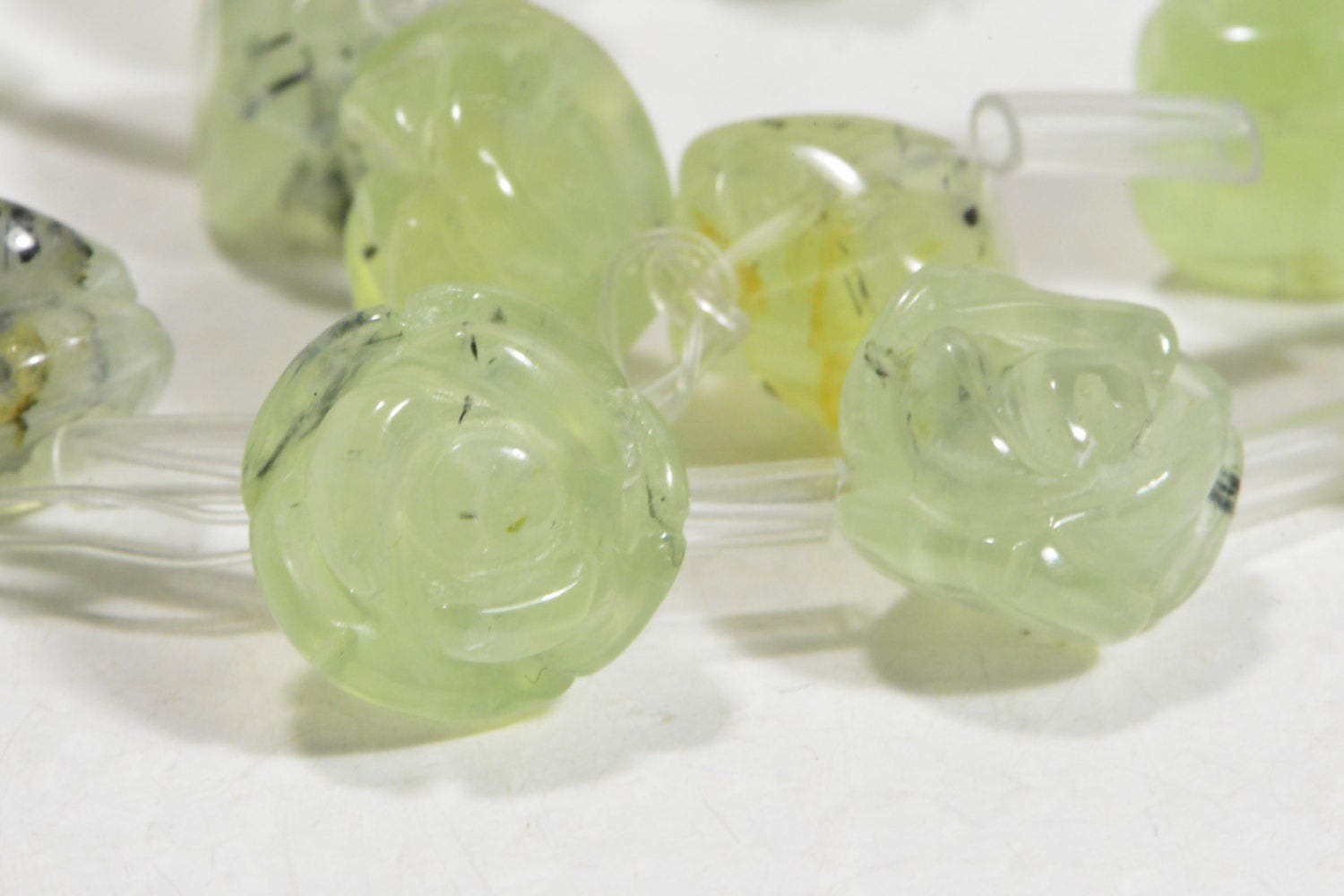 Prehnite Rose Flower Beads: 8mm Carved Gemstone Jewelry Supplies