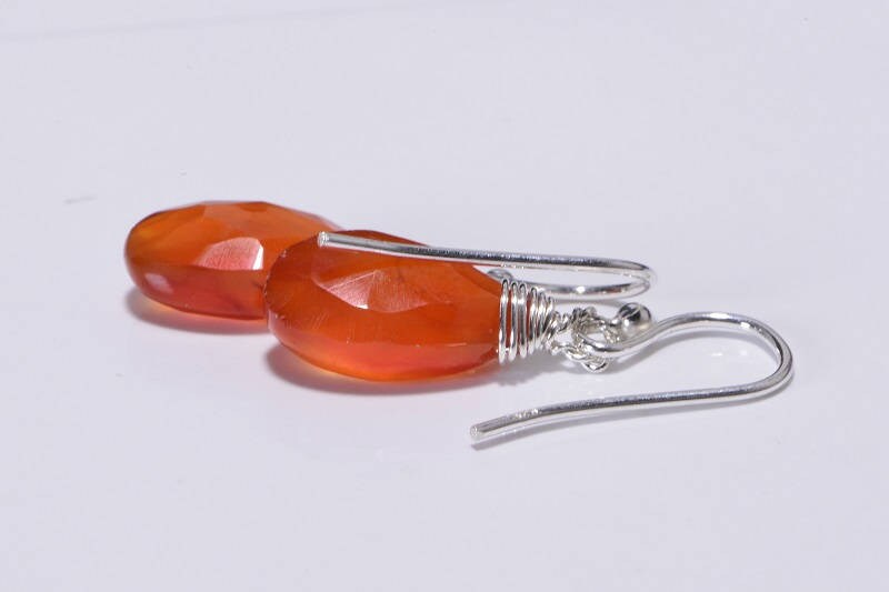 Carnelian Sterling Silver Drop Earrings, Wire Wrapped Gemstone Dangles