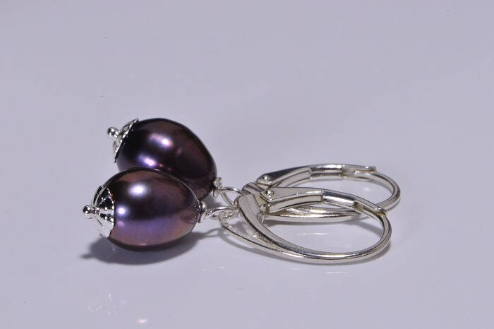Baroque Black Pearl Drop Earrings, Sterling Silver Lever Back
