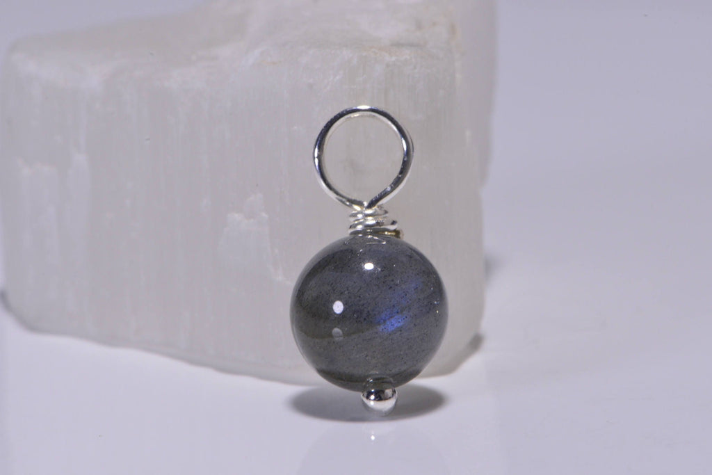 Labradorite Gemstone Dangle: Silver Wire Wrapped Bead (8mm)