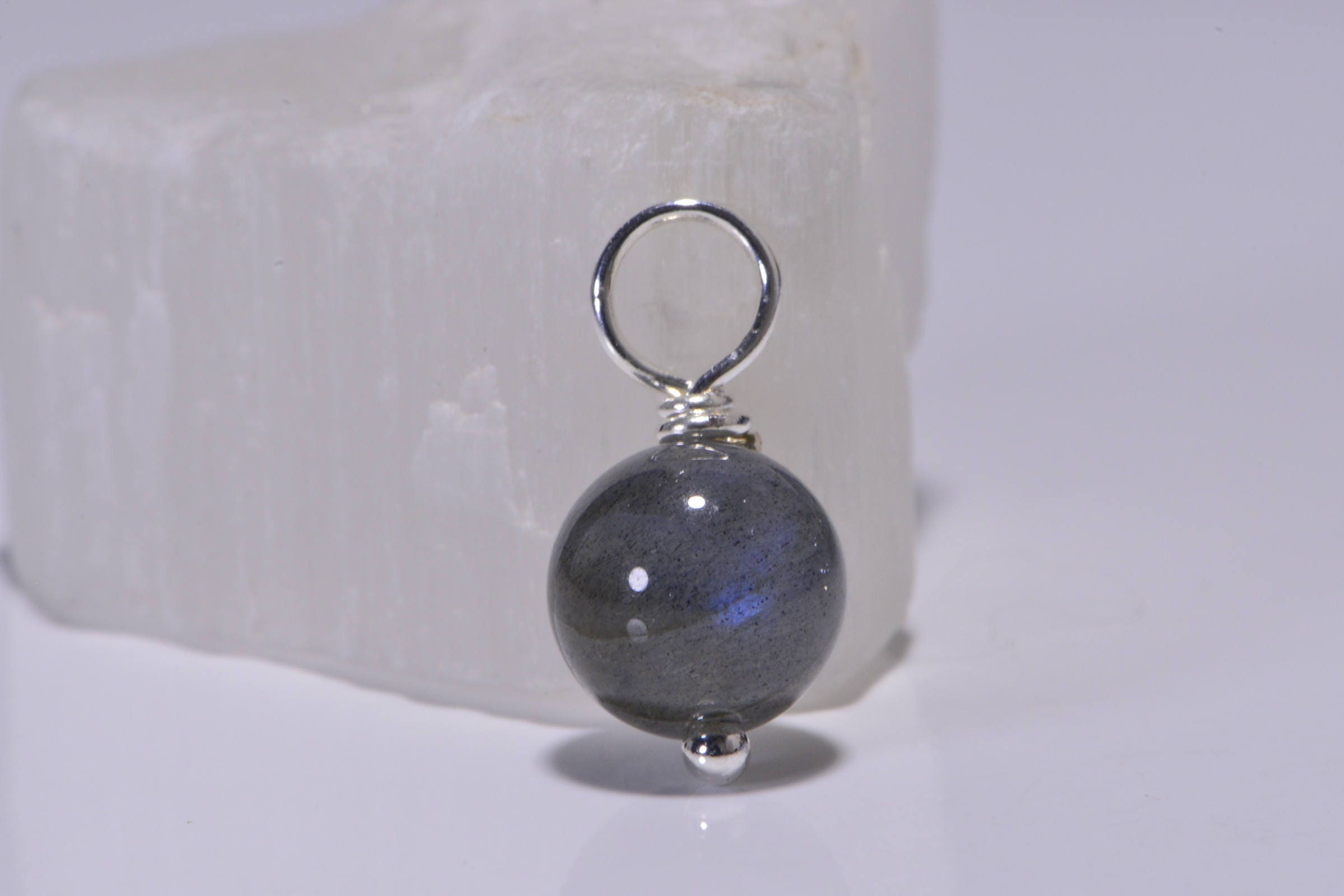 Labradorite Gemstone Dangle: Silver Wire Wrapped Bead (8mm)