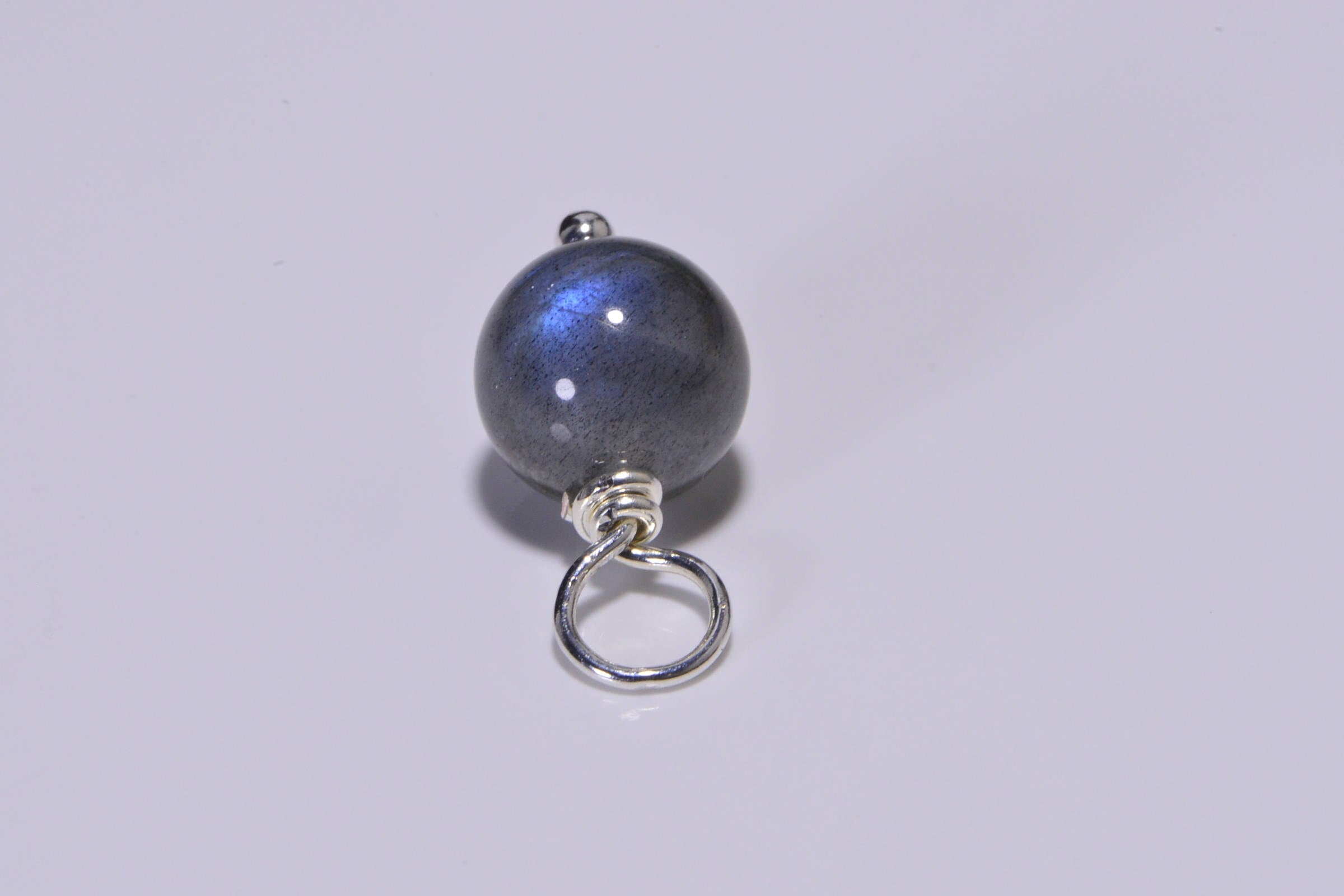 Labradorite Gemstone Dangle: Silver Wire Wrapped Bead (8mm)