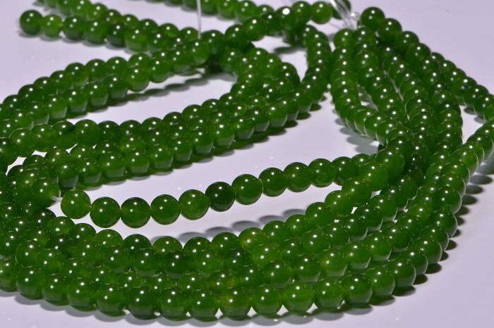 5.4mm AA Translucent Green Jade Beads: 15" Strand