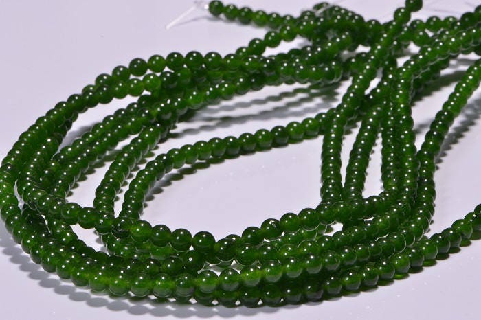 Natural Jade Beads: 4.4mm Medium Green Gemstone Half Strand