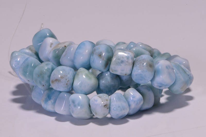 Natural Larimar Nugget Beads: Dominican Gemstone Strand
